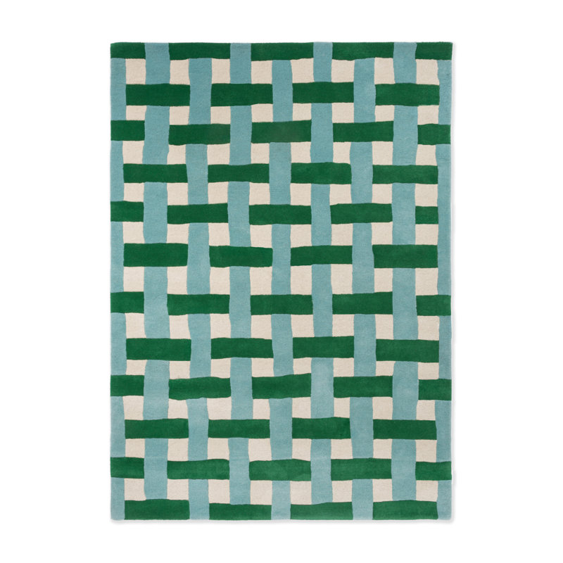 Hand Tufted Wool Geometric Area Rug in Emerald/Aquamarine, Rectangle 4'7" x 6'7"