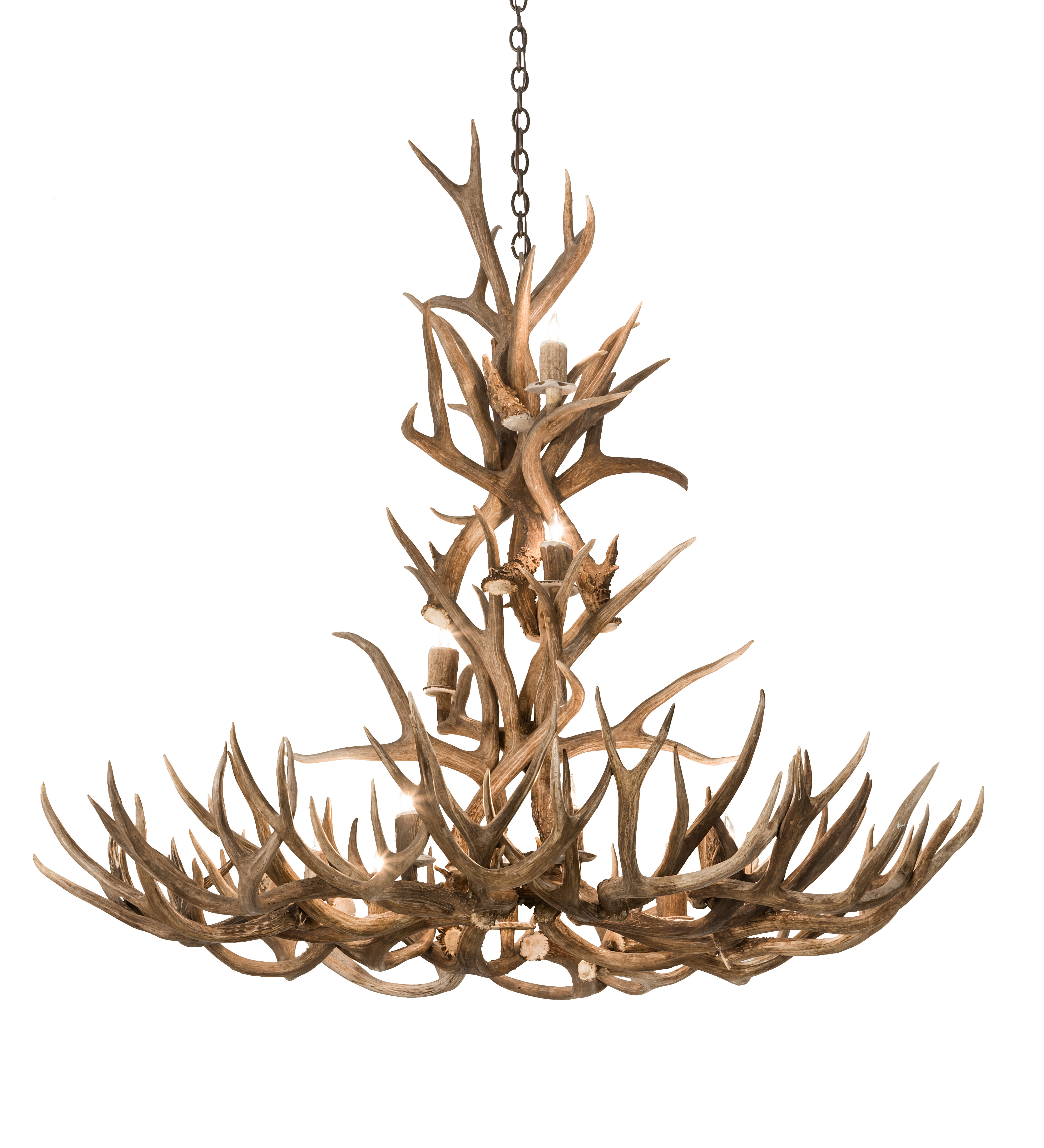 Wagon Wheel Mule Deer Antler Chandelier