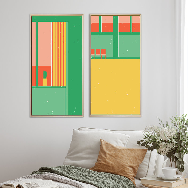 «Retro Abstract Colorful Colorful Geometric Designs douzième», ensemble de 2 impressions, H 40 po x l 40 po x P 1,5 po