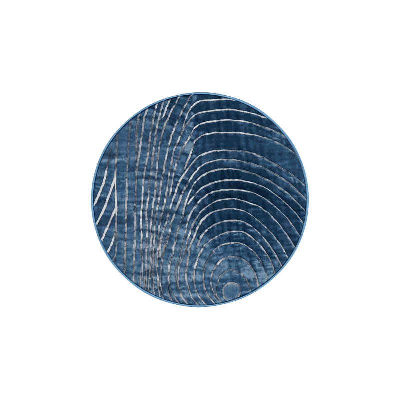Machine Washable Blue Area Rug, Round 4'