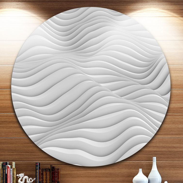 'Fractal Rippled White 3D Waves' Graphic Art Print on Metal