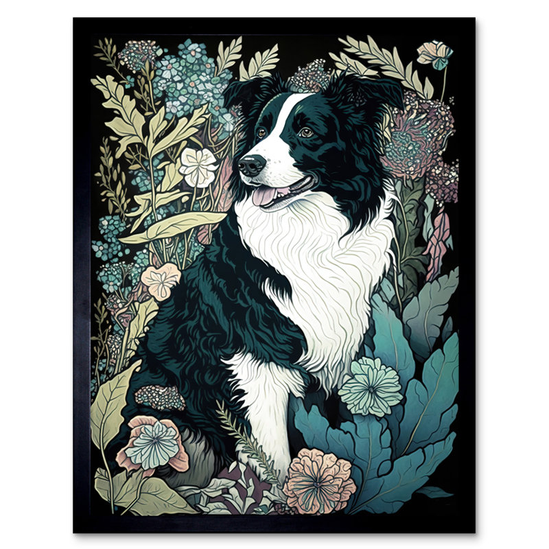 Border Collie Dog In Wildflower Field Modern - Single Picture Frame Print