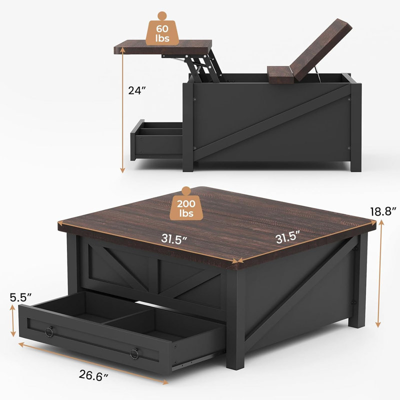 Gracie Oaks Lift Top Coffee Table With Storage Wooden Coffee Table With Drawer