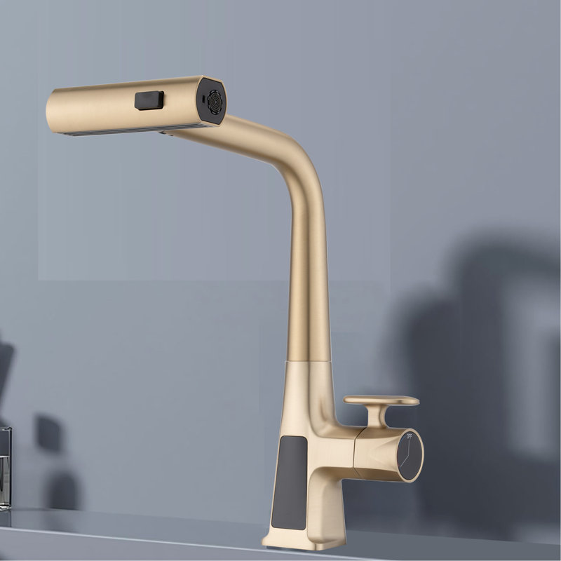 Modern Kitchen Faucet With Rotatable Spout And Multiple Spray Settings Single Hole Function Pull Down