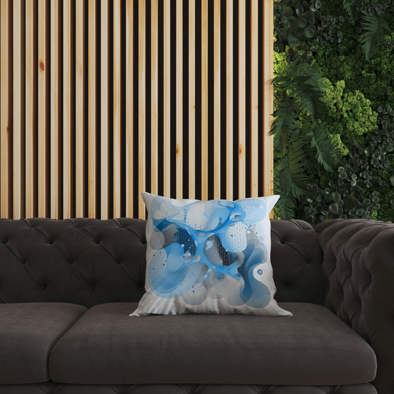 Oreiller réversible Whimsical Waves, H 20 po x l 20 po, Bleu / gris abstrait