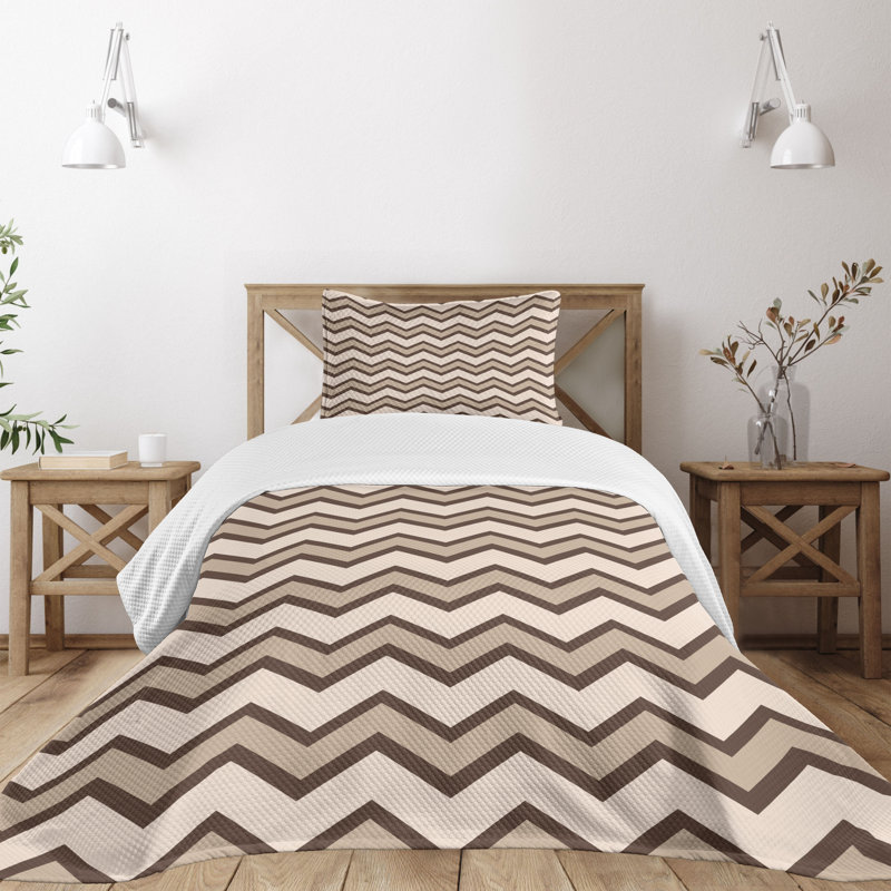 Tan Chevron Zigzag Twin Bedspread Set with Pillow Shams