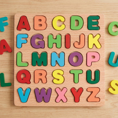 Wooden Alphabet Puzzle for Toddlers – ABC Learning Board with Shapes, Early Preschool Educational Toy for Kids