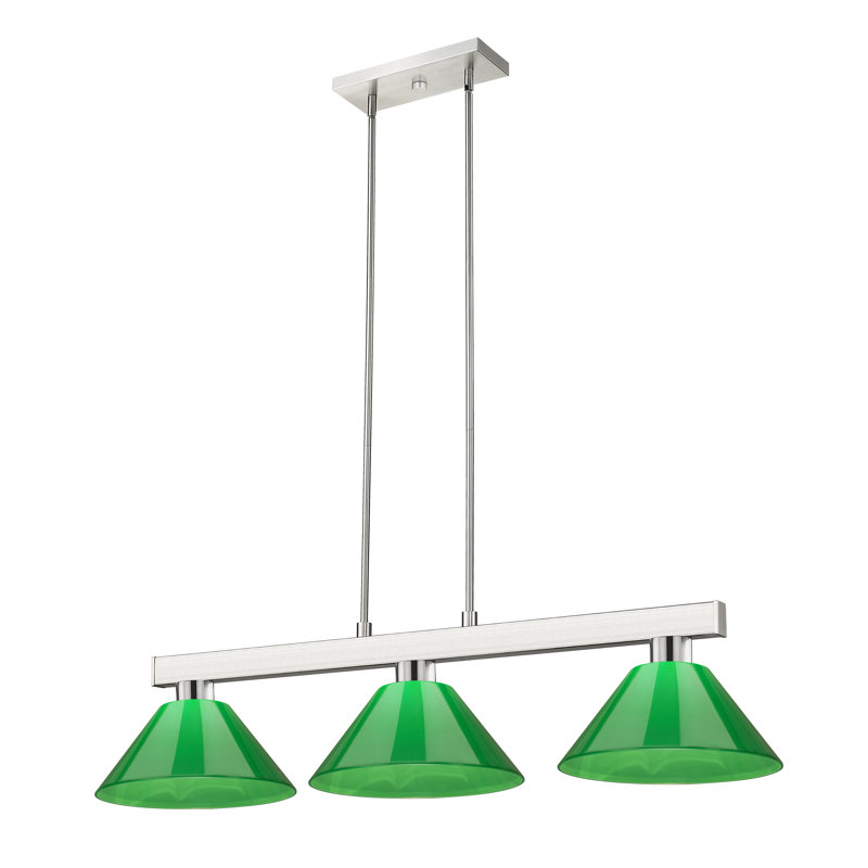 Caine 3 - Light Dimmable Modern Linear Chandelier, Green, Brushed Nickel