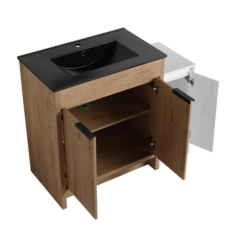 Meuble-lavabo autoportant 30 po avec évier en céramique 30 po, Noir, noir, noir, noir, Café clair