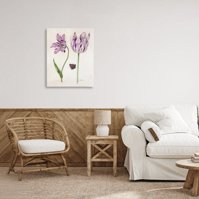 Deux fleurs mauves, toile par Jacob Marell, H 20 po x l 16 po