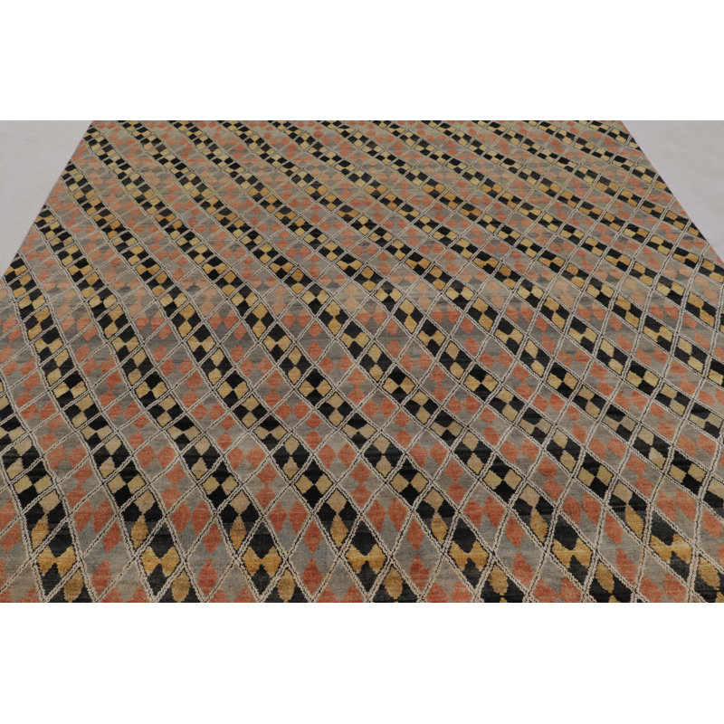 Rug & Kilim’S Modern Rug In Black, Charcoal And Gold Diamond Geometric Pattern