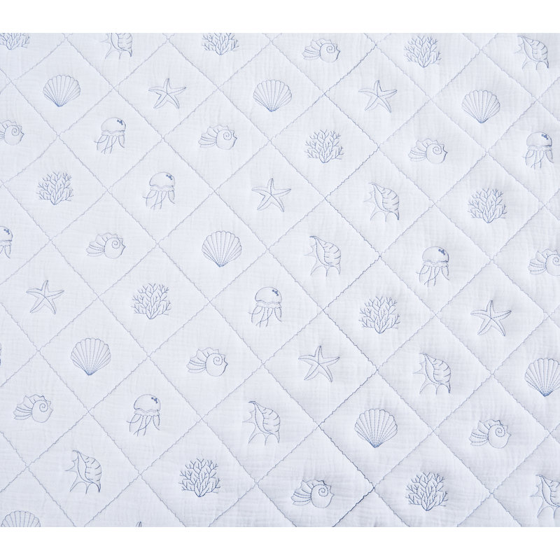 Marine Sea Life Coastal Quilt Set, Queen Quilt + 2 Standard Shams