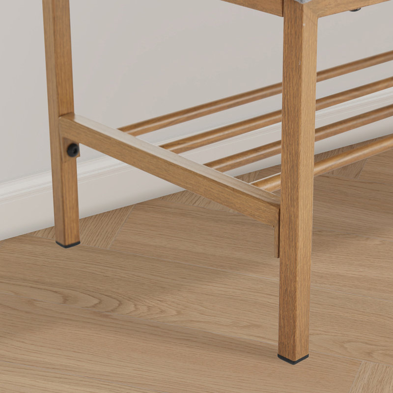 Banc de hall d'entrée rembourré, banc à chaussures de rangement avec tablette et pieds en métal, Gris
