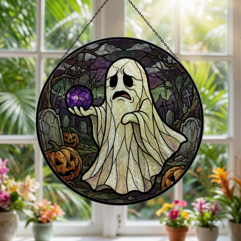 Vitrail de fenêtre 12 "H Ghostly Halloween
