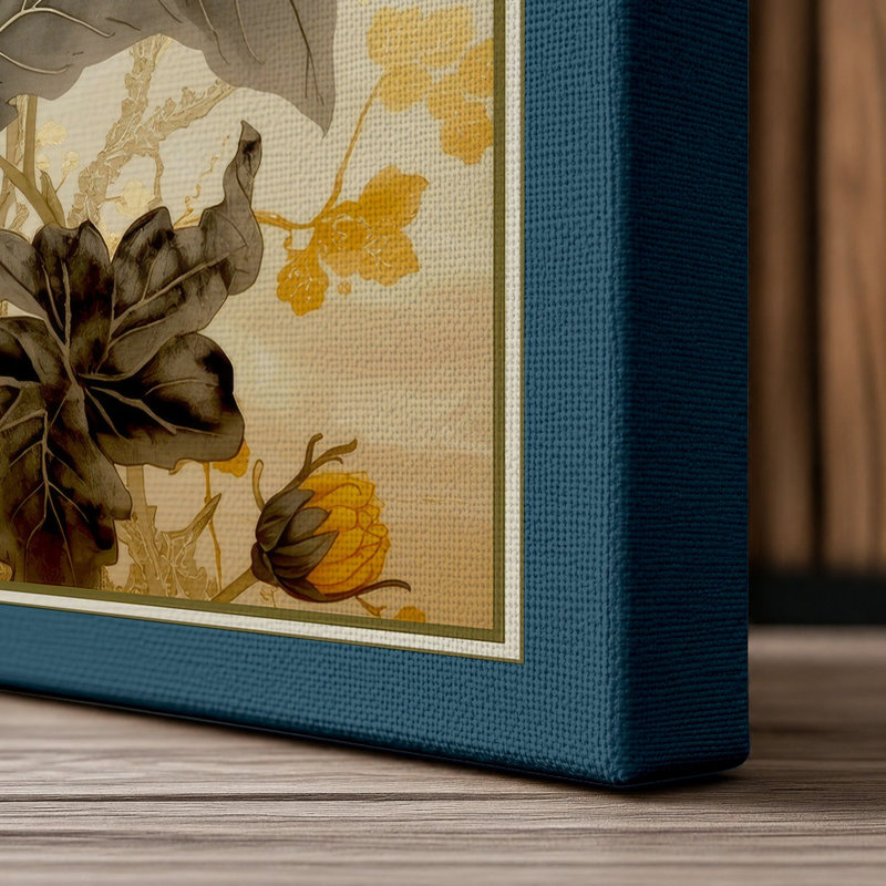 Chrysanthemum Study Botanical - Wrapped Canvas, 30x20 - 76.2 x 50.8 cm, Teal Border