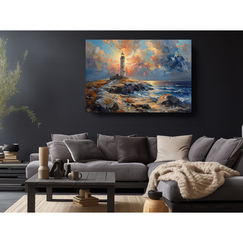 Reproduction d'art sur toile, "Phare au bord de la mer", H 40 po x l 60 po