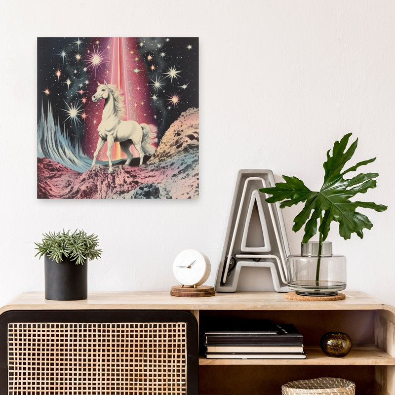 Ethereal Space Horse Mystical Retro Surreal Horse Landscape Nature Wall Art Print 1 Piece Wrapped Canvas Wall Art