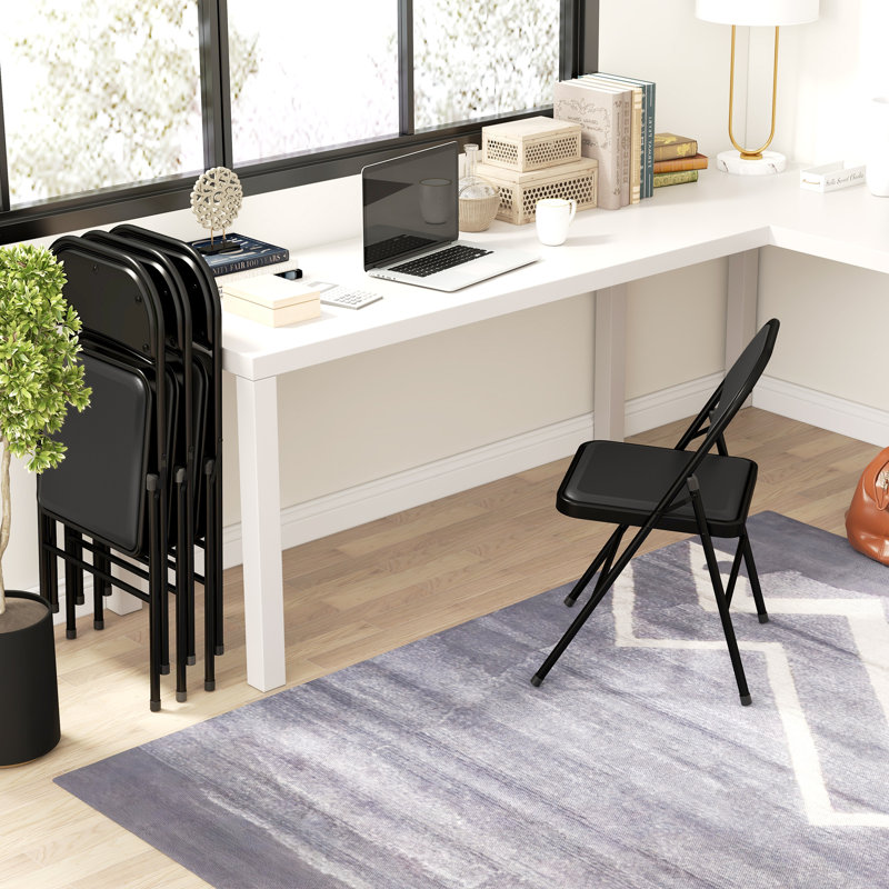 Chaises pliantes en métal avec coussin en cuir PU et chaises pliantes noires