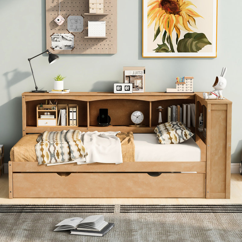 Twin Daybed With Storage And - Wood Build Size Ports Convenient, Natural