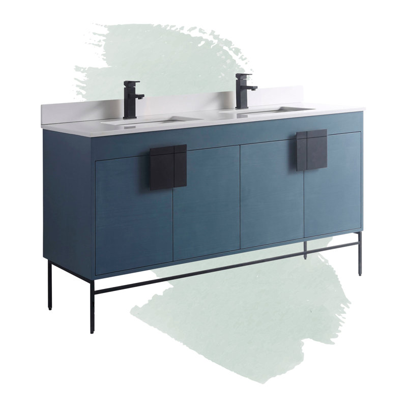 Tortola 60'' Double Bathroom Vanity with Sintered Stone Top, Black Matte, French Blue