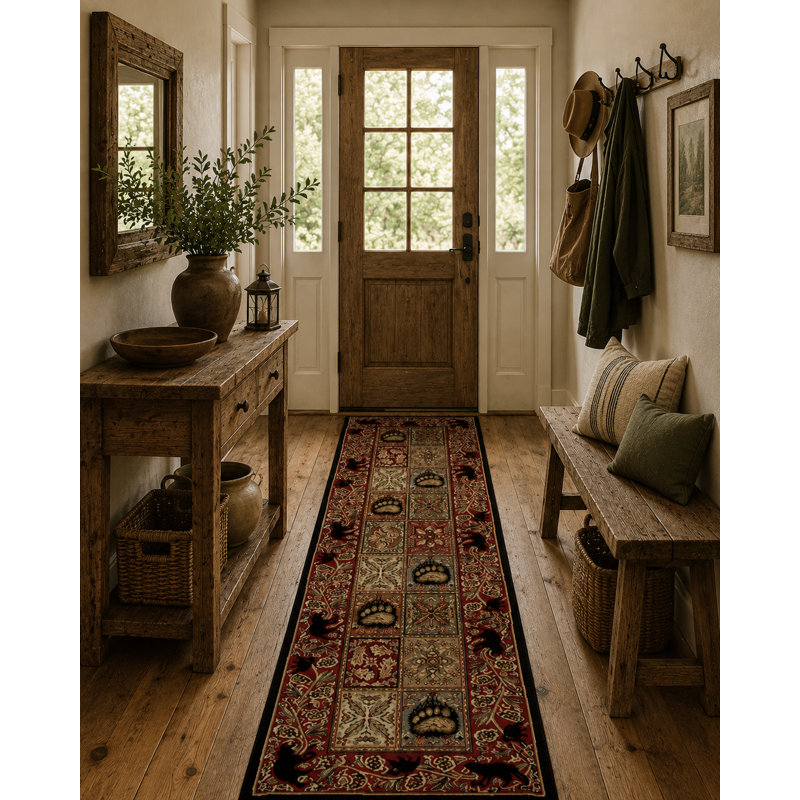 Tapis oriental rouge / noir Seagle, Tapis de couloir 2 pi x 8 pi