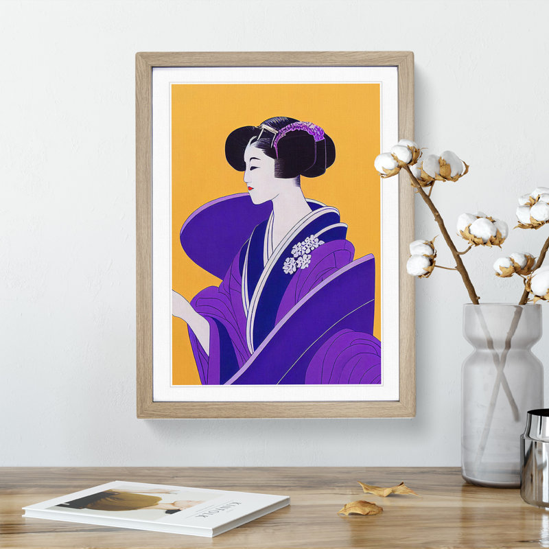XC1022-3694X Profile Of A Geisha No.4 - Wrapped Canvas Print, 46cm H x 34cm W, Oak Framed