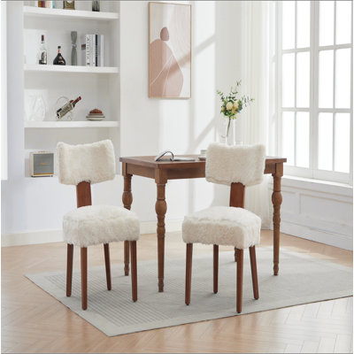064-Ensemble de 2 chaises de salle à manger sans accoudoirs modernes en lin avec dossier incurvé et pieds en bois massif pour le salon de la salle à manger, gris