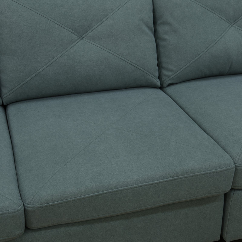 Caelean Upholstered L-Shaped Sectional Reversible, Gray Green Linen Blend, Black