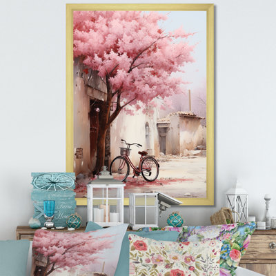 "Vélo rose et blanc avec fleurs printanières I"