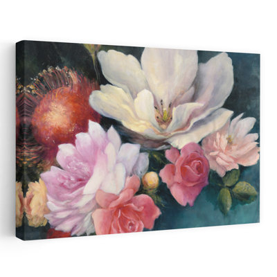 Art flamand flamand - fleurs crème bleues