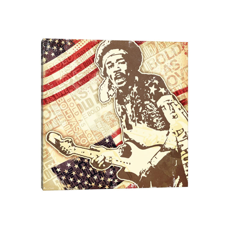 «Jimi Hendrix USA Bold as Love», reproduction d'impression, H 18 po x l 18 po x 1,5 po, Toile tendue, Aucun mat