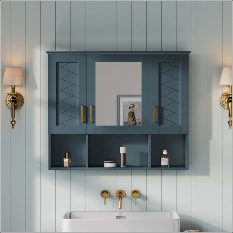 Armoire à pharmacie murale 2 en 1 avec tablettes réglables et portes à fermeture douce, miroir haute définition avec rangement pour meuble-lavabo