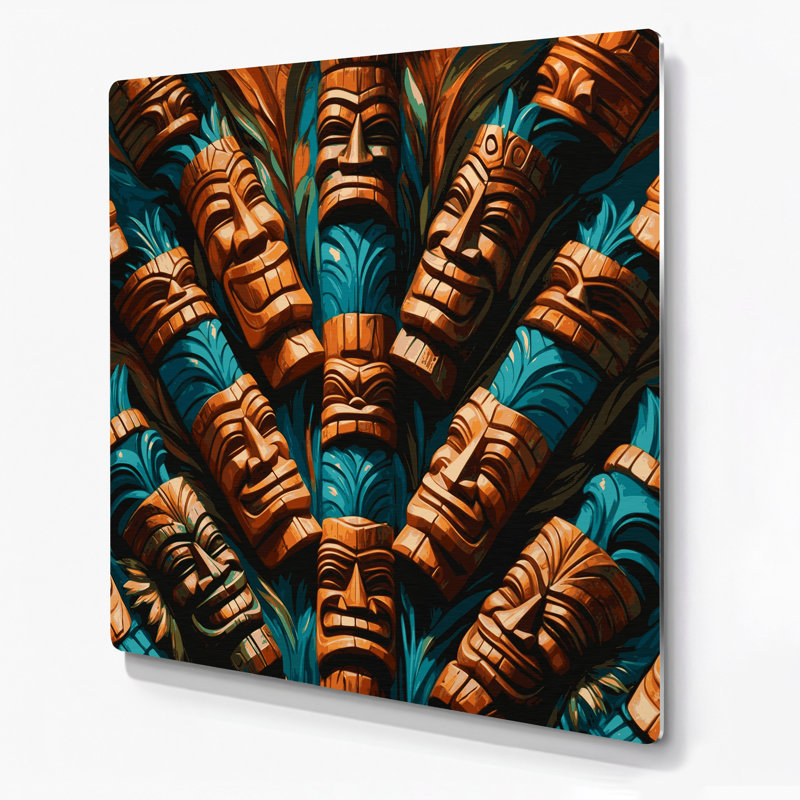 Tiki hawaïen, art mural brun en métal, H 12 po x l 12 po