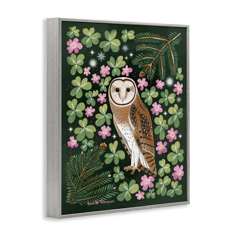 «Barn Owl & Botanicals», art de la giclée encadrée par Renee Thompson, H 30 po x l 24 po