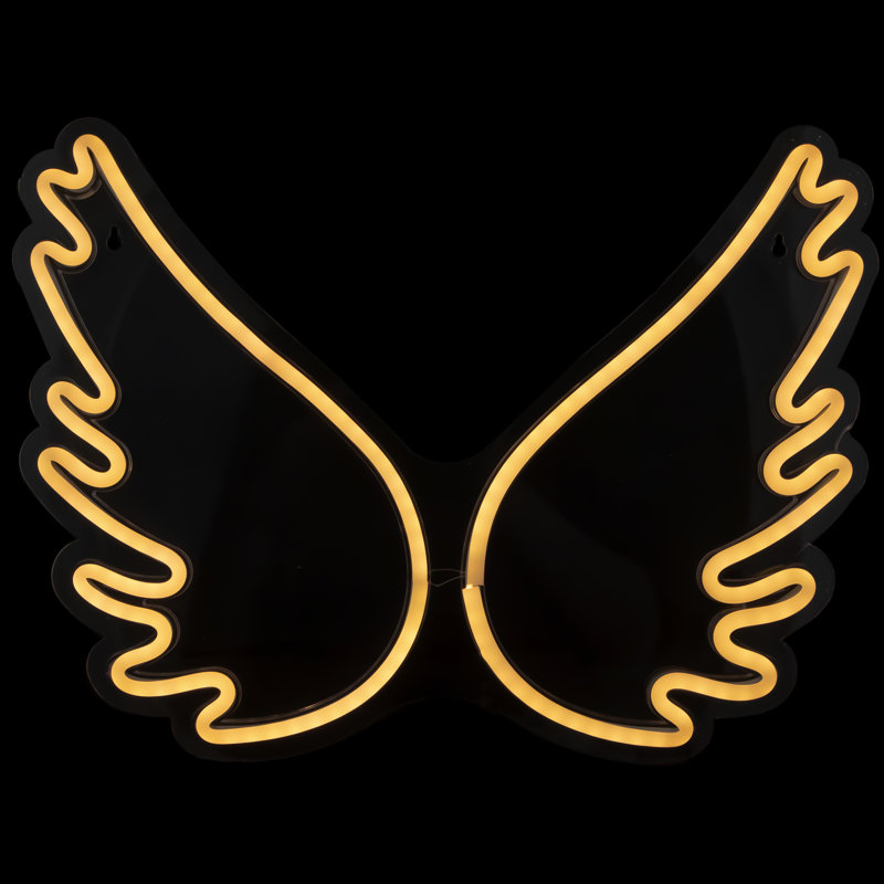 White LED Neon Style Angel Wings Wall Sign with Metal Frame