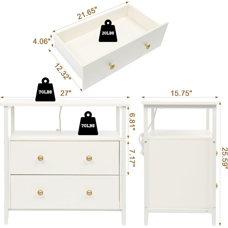 Table de chevet Duccia, Blanc, Individuel