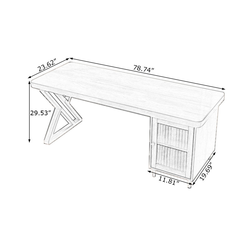 Walnut Rectangular Solid Wood desks, 29.53" H x 78.74" W x 23.62" D, Right Hand Return