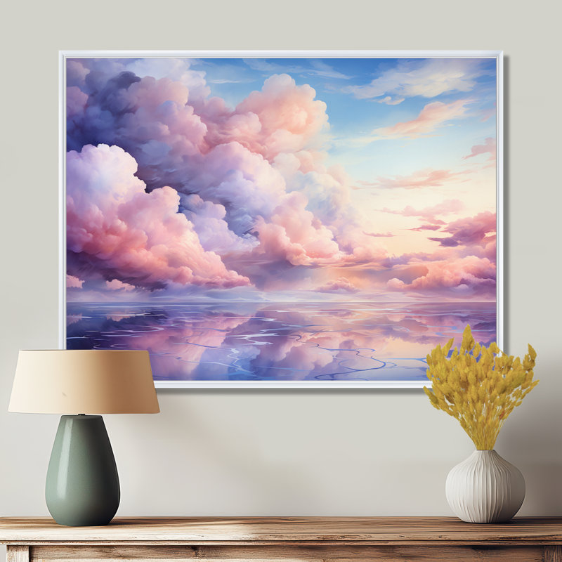 Art mural sur toile rose et bleu pastel III, Cadre flottant blanc, H 12 po x l 20 po x P 1 po