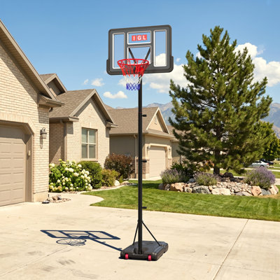 IGL Portable Basketball Hoop with 44"PC Backboard and Adjustable Height from 5.6 to 10ft, Basketball Goal for Backyard, Driveway and Residential 