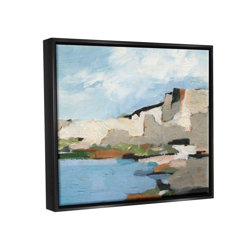 «Seaside Cliff Abstract Landscape», art mural encadré par Floater, H 25 po x l 31 po x P 1,7 po, Cadre flottant noir de jais