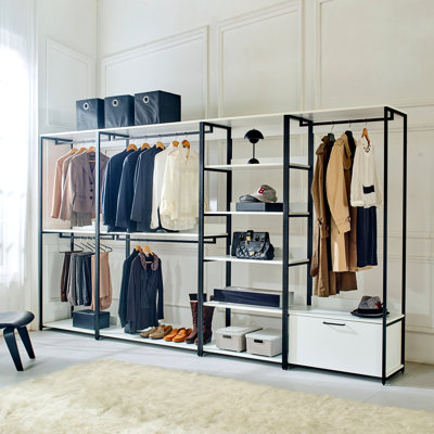 Versatile Freestanding Wood Closet System With Sturdy Metal Frame