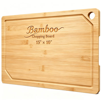 Bamboo Cutting Board with Juice Groove, 15" × 10", Natural