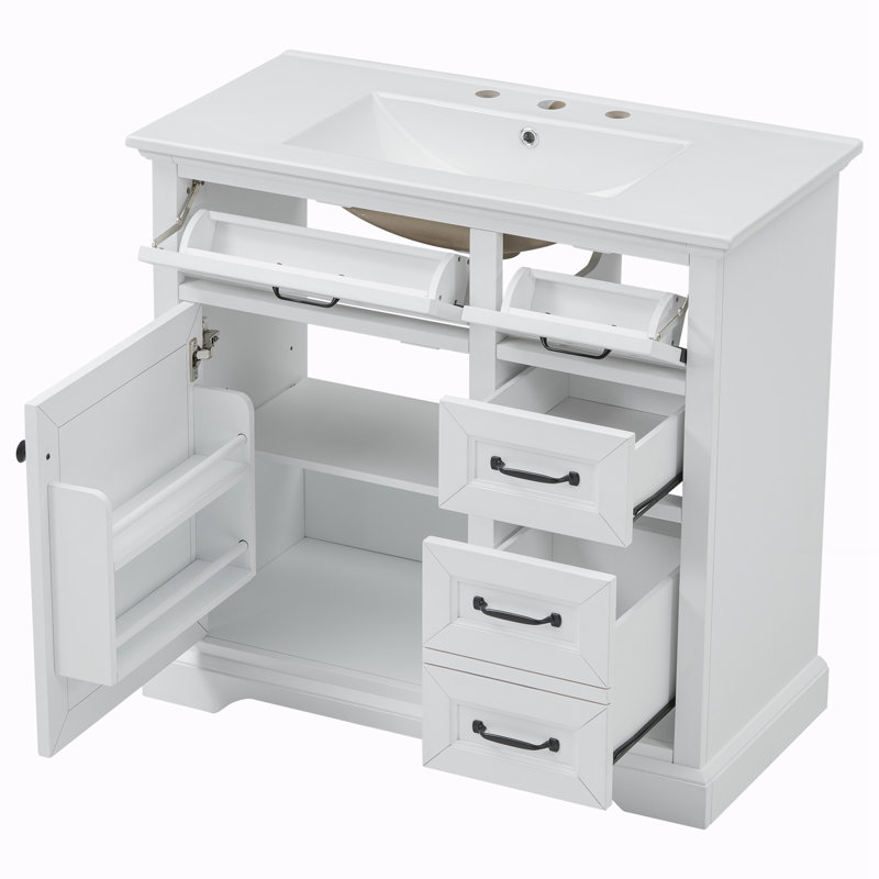 36" Bathroom Vanity with Sink, Blanc