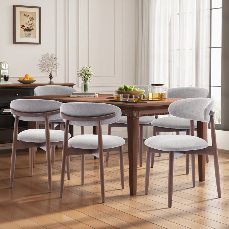 Upholstered Solid Wood Dining Chair, Curved Ergonomic Backrest, Modern Side Chair for Dining Room, Light Grey