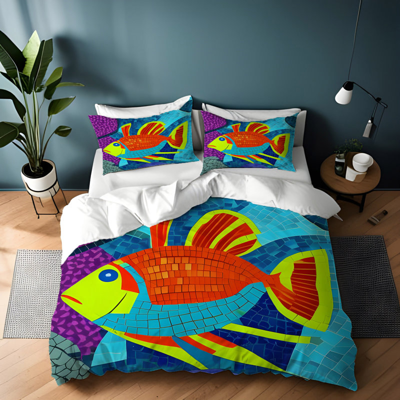 Polyester Mosaic Duvet Cover, King Duvet Cover + 2 King Shams