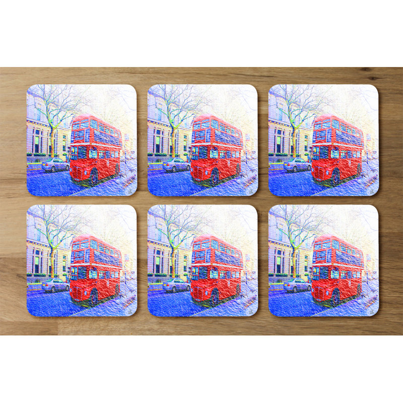 Square 6 Piece Coaster Set, Red
