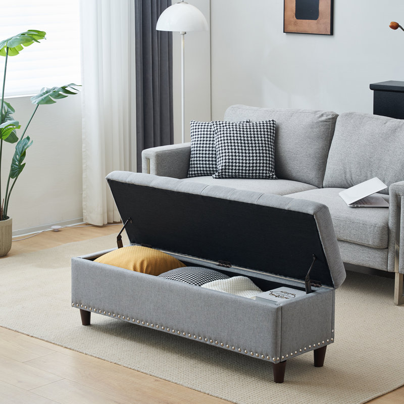 Amelda Upholstered Storage Bench, Gray 100% Linen