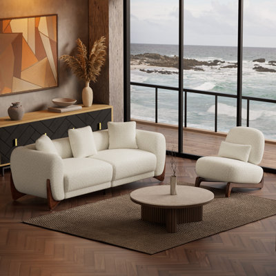 Ashlei Living Room Set, Minimalist Faux Shearing Upholstered Sofa And Accent Chair For Living Room And Apartment