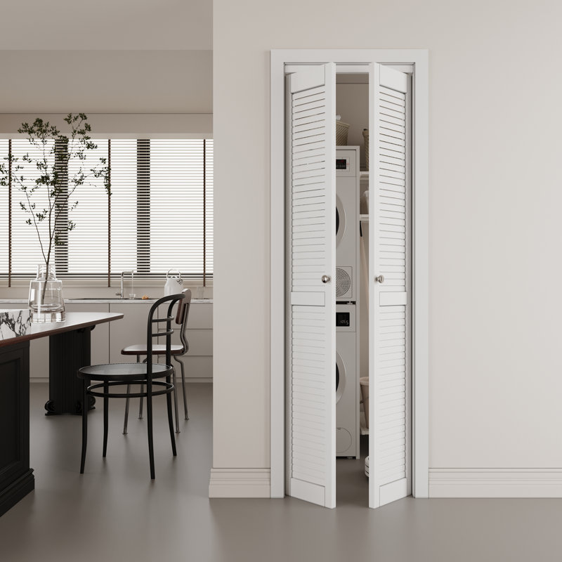 Porte pivotante française en bois manufacturé à persiennes avec trousse de quincaillerie d'installation, 24 po x 80 po