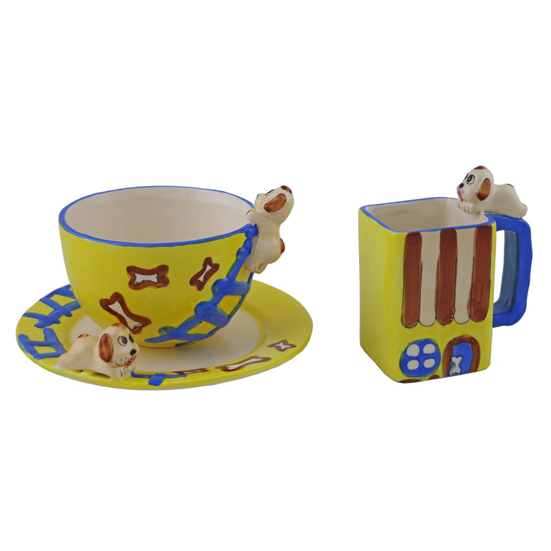 Ensemble de tasses à café 2 pièces en céramique chiot print Reanna